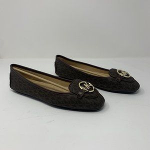 Michael Kors Lillie 40R9LIFP3B Ballet Flats Women's 10 M Brown Mini MK Logo 0596